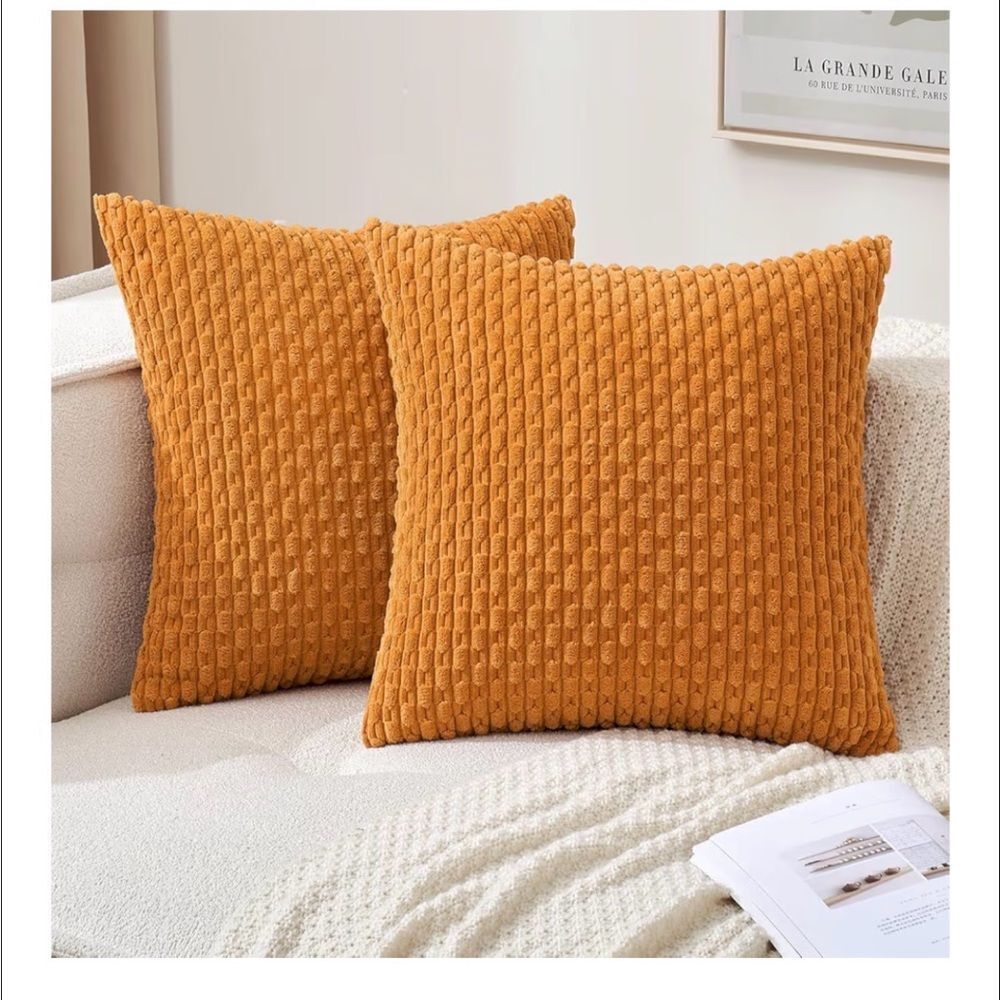 MIULEE Throw Pillow Covers, Burnt Orange, Soft Corduroy, Set of 2, 16x16 Inch